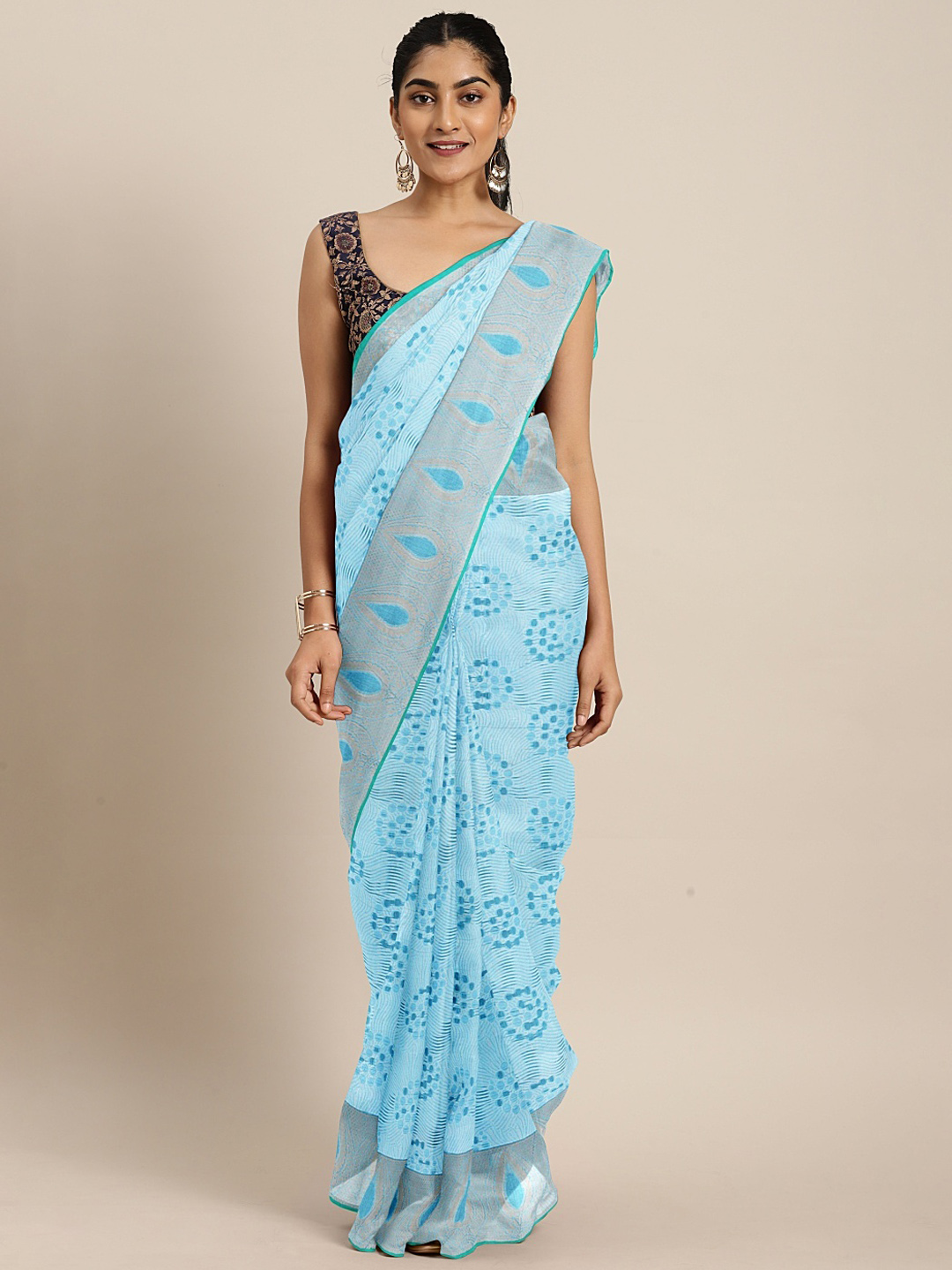 The Chennai Silks Classicate Blue Silk Cotton Woven Design Kovai Saree Price in India