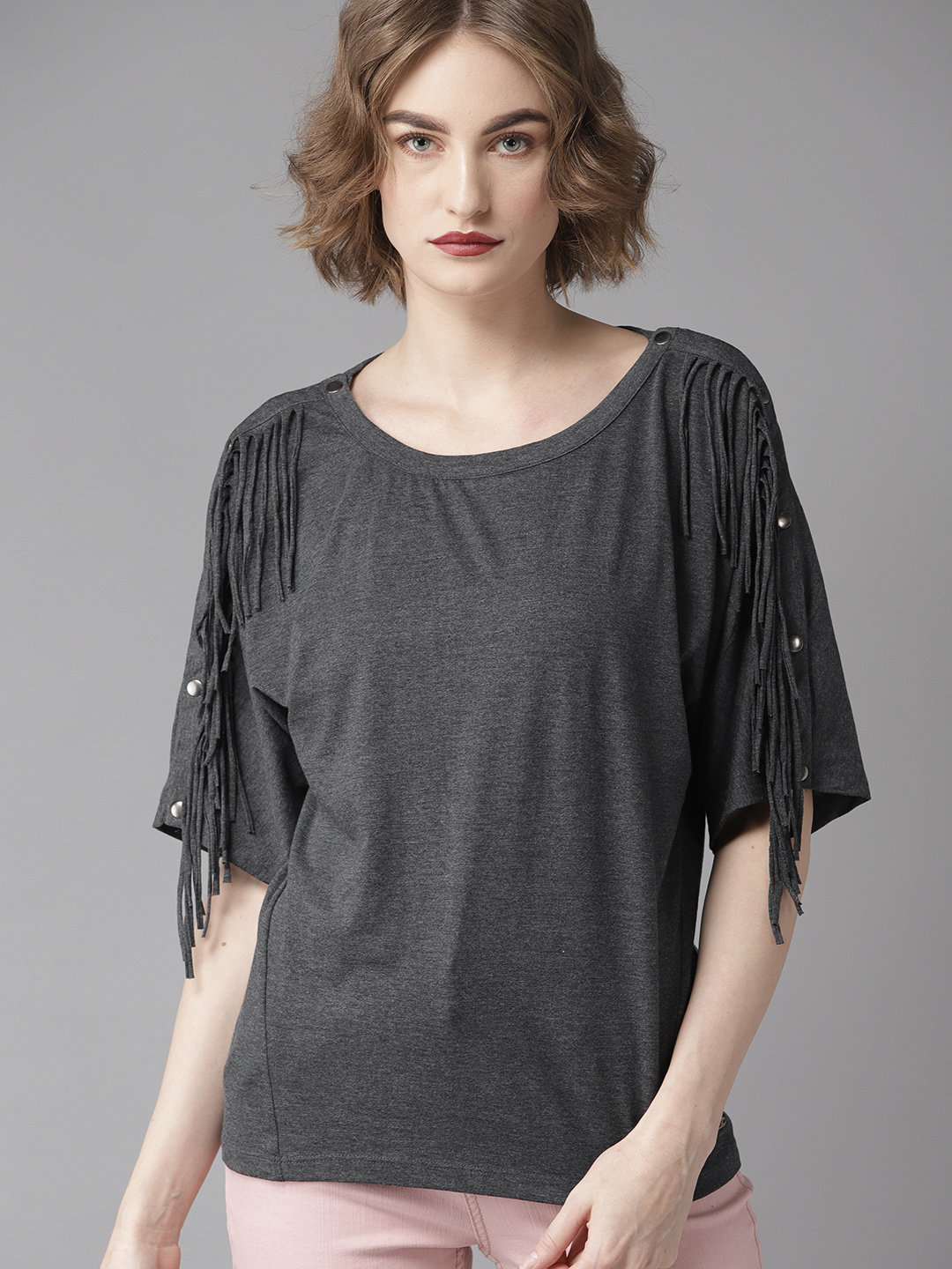 Roadster Women Charcoal Grey Solid Top Price in India