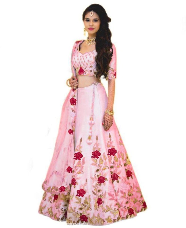 Embroidered Semi Stitched Lehenga, Choli and Dupatta Set Price in India