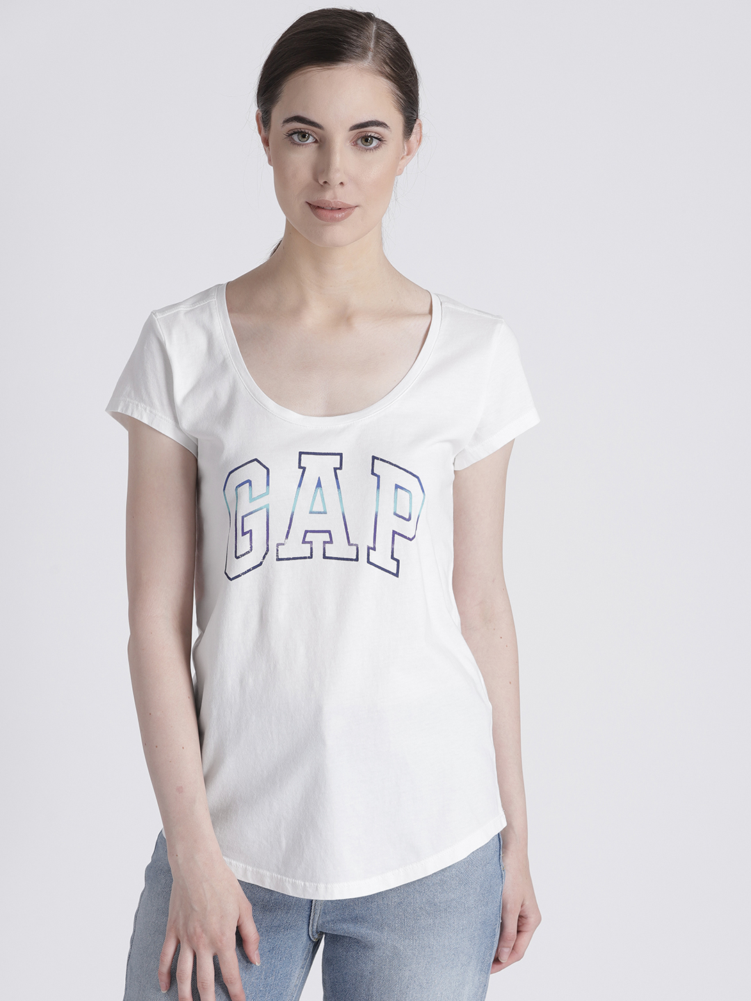 GAP Women Metallic Logo Short Sleeve Crewneck T-Shirt Price in India