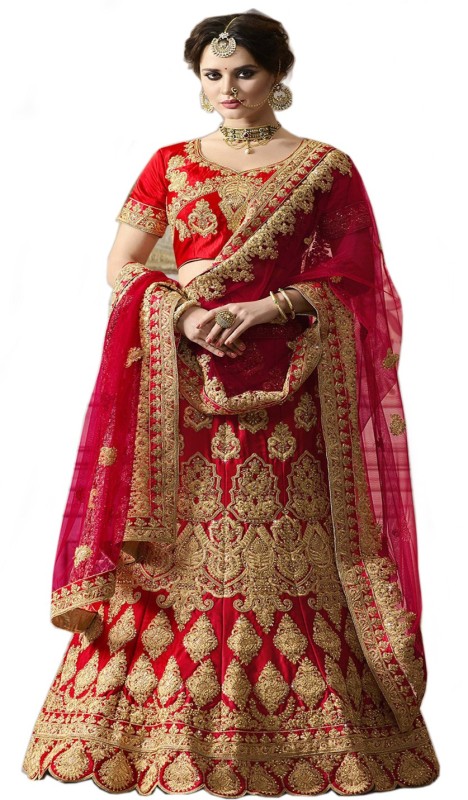 Embroidered Semi Stitched Lehenga, Choli and Dupatta Set Price in India