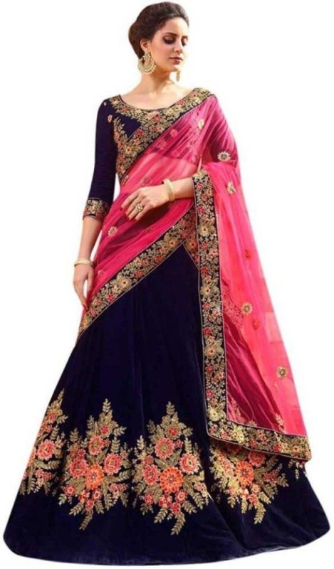 Embroidered Semi Stitched Lehenga, Choli and Dupatta Set Price in India