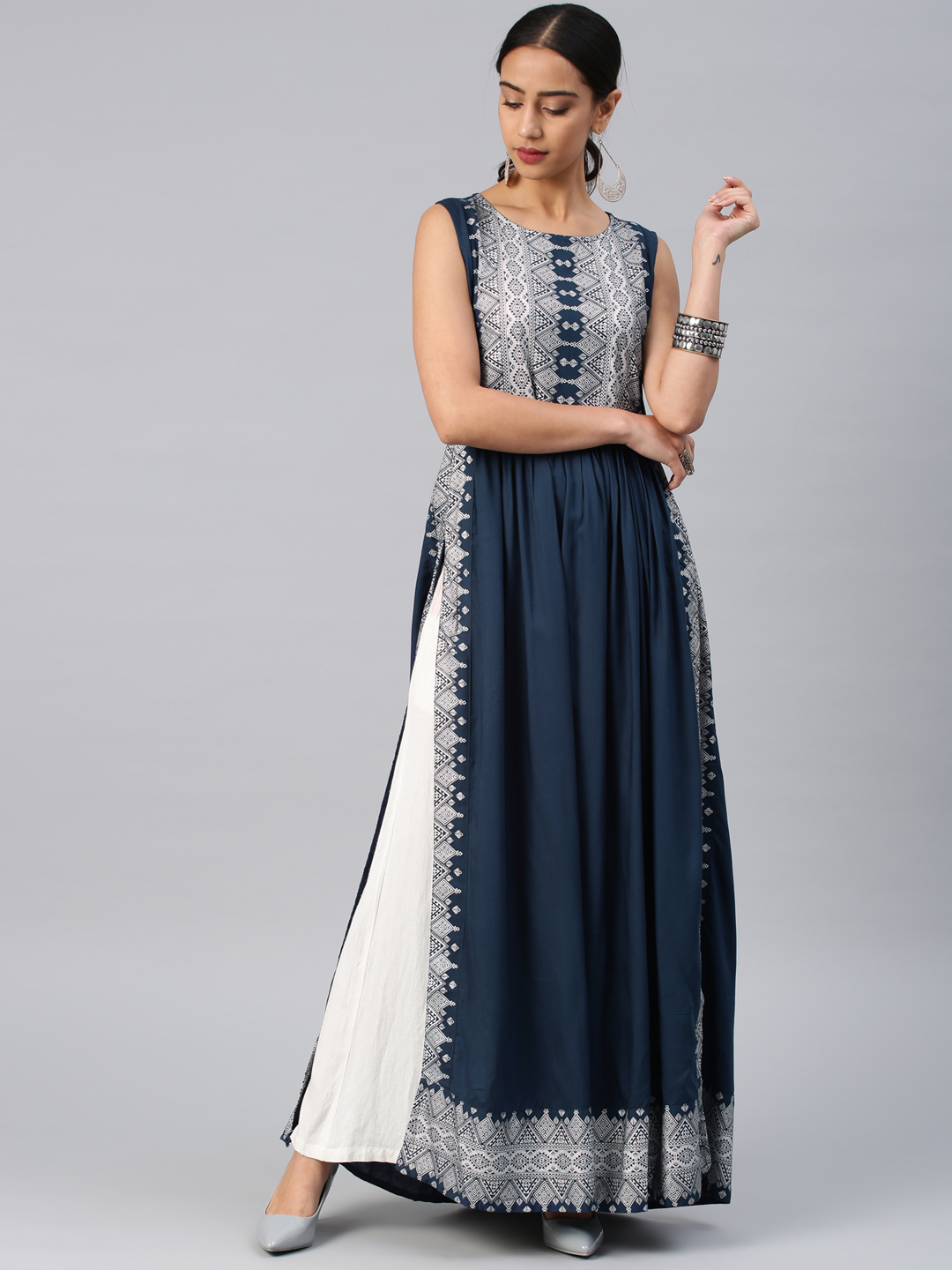 Vishudh Women Teal Blue Printed A-Line Kurta Price in India