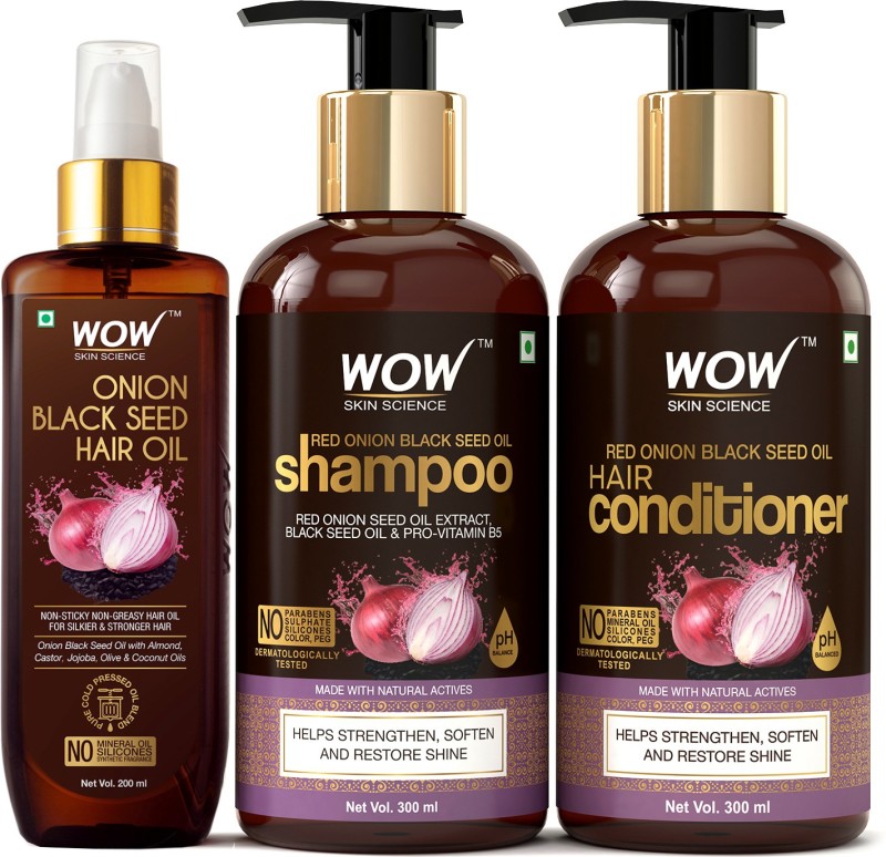 WOW Skin Science Red Onion Black Seed Oil Ultimate Hair Care Kit (Shampoo + Hair Conditioner + Hair Oil) Price in India