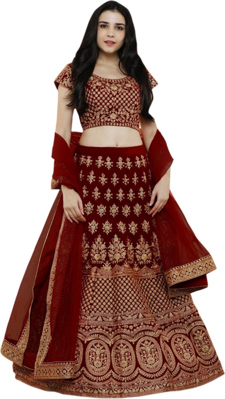 Embroidered Semi Stitched Lehenga, Choli and Dupatta Set Price in India