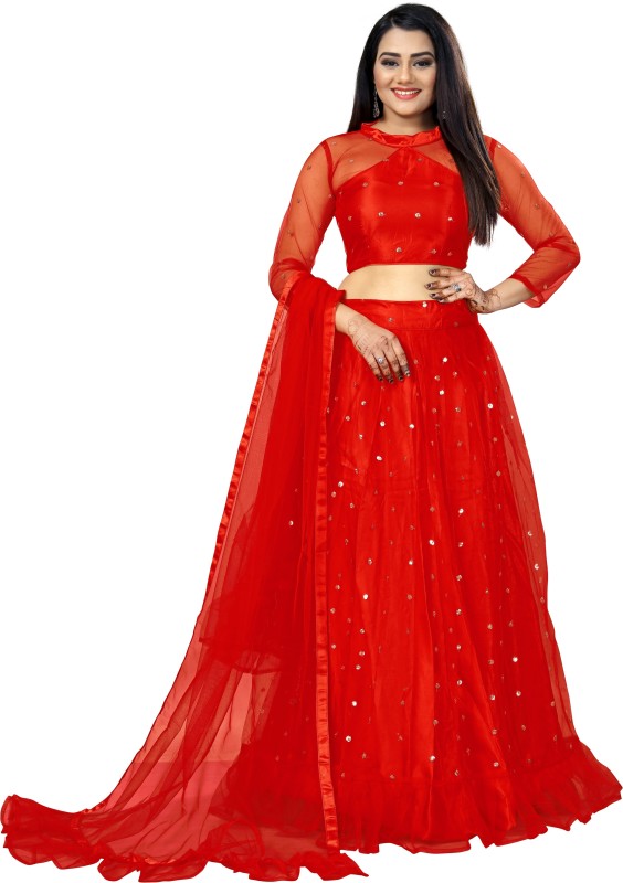 Embroidered Semi Stitched Lehenga, Choli and Dupatta Set Price in India