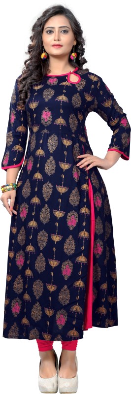 Women Printed Rayon A-line Kurta Price in India