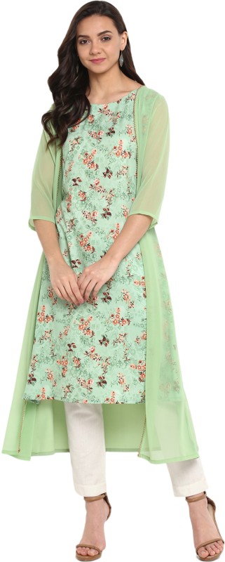 Women Printed Poly Crepe Straight Kurta Price in India