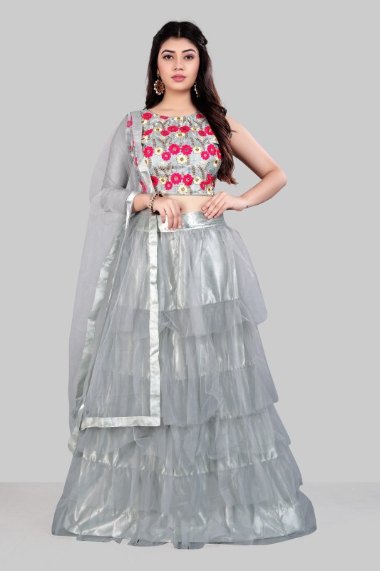 Striped Semi Stitched Lehenga, Choli and Dupatta Set Price in India