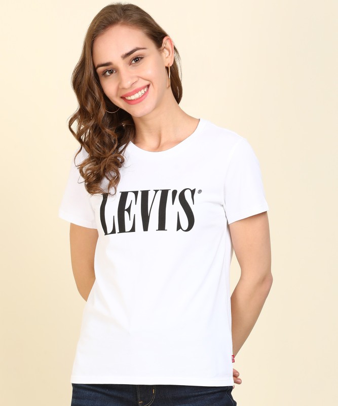 Printed Women Round Neck White T-Shirt Price in India