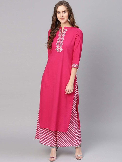 Varanga Pink Embroidered Kurti Palazzo Set Price in India