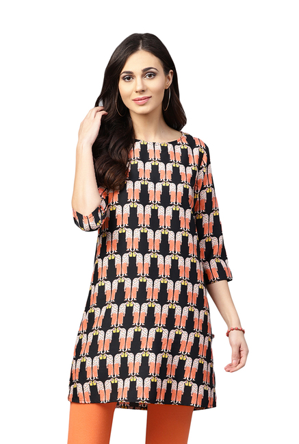 Juniper Black Printed A Line Kurti Price in India