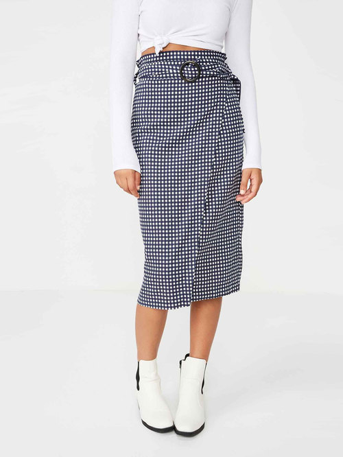 Cotton On Navy & White Checks Skirt Price in India