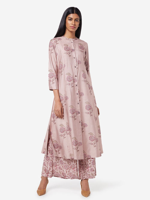 Zuba by Westside Lilac A-Line Silk Blend Floral Kurta Price in India