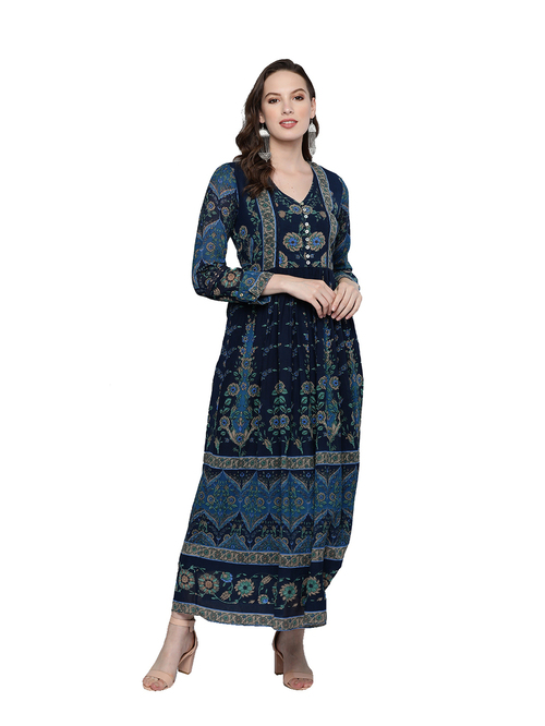 Label Ritu Kumar Blue Printed Dress Price in India