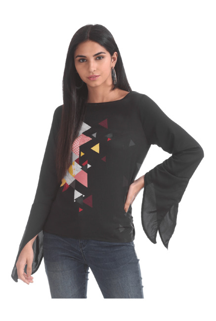 Elle Studio By Unlimited Black Printed Top Price in India