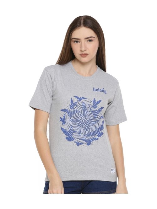 One For Blue Grey Printed T-Shirt Price in India