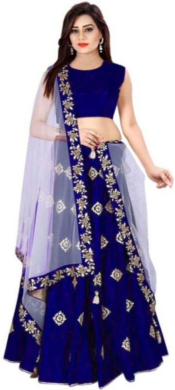 Embroidered Semi Stitched Lehenga, Choli and Dupatta Set Price in India