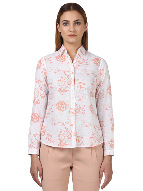 Park Avenue Orange & White Printed Shirt Price in India