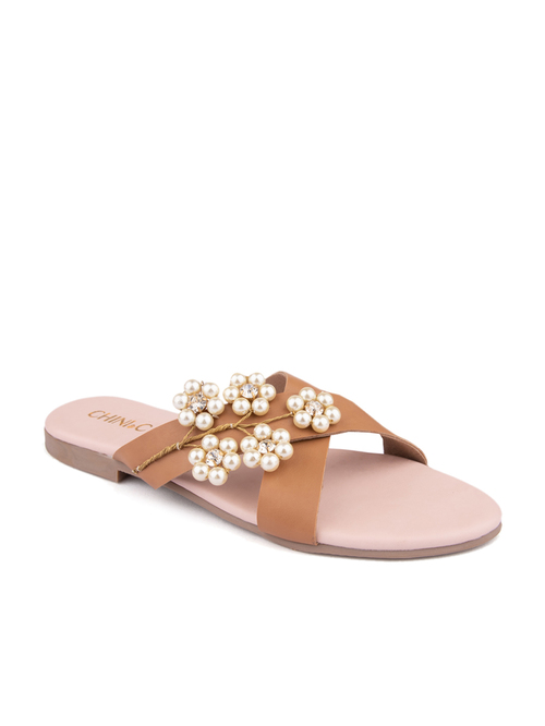 Chini C Brown Cross Strap Sandals Price in India