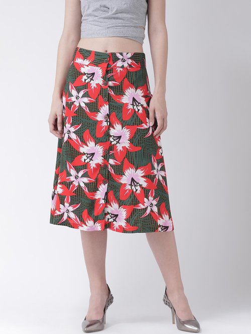 The Vanca Red & Green Floral Print Skirt Price in India