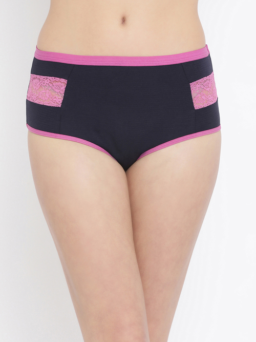 Clovia Purple & Black Cotton Hipster Panty Price in India