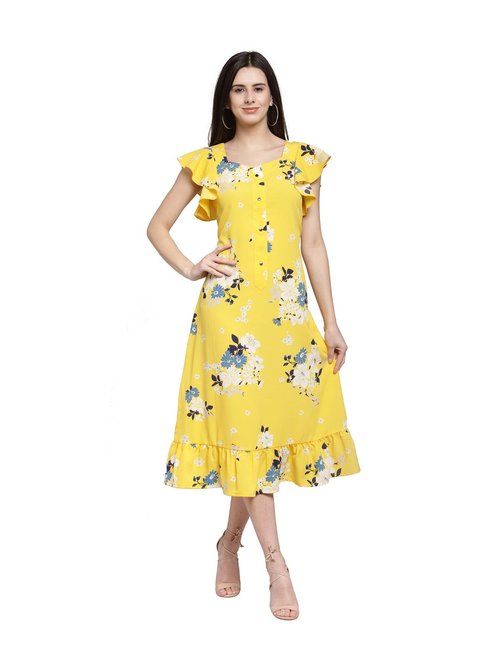 PlusS Yellow Printed Below Knee Dress Price in India