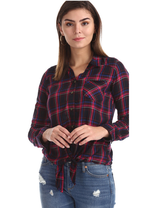 Cherokee Pink & Navy Plaid Pattern Shirt Price in India