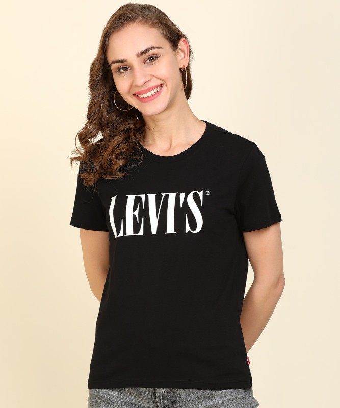 Printed Women Round Neck Black T-Shirt Price in India