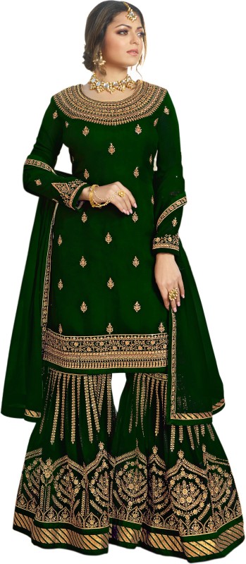 Fashion Basket Georgette Embroidered Kurta & Sharara Fabric Price in India