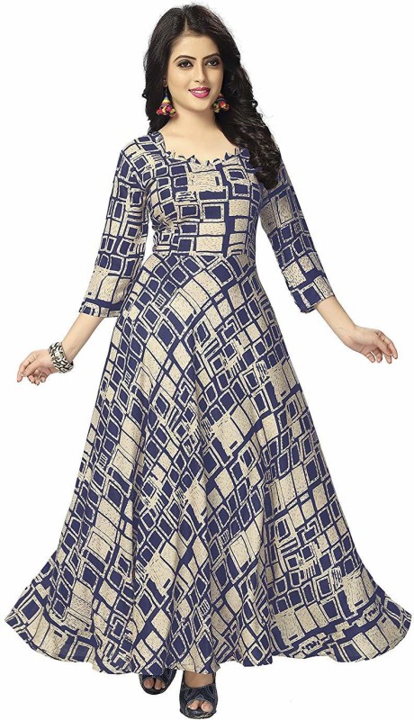 Women Printed Cotton Rayon Blend Anarkali Kurta Price in India