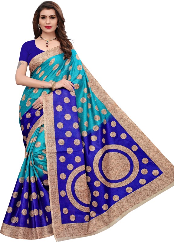 Polka Print Bhagalpuri Cotton Blend Saree Price in India