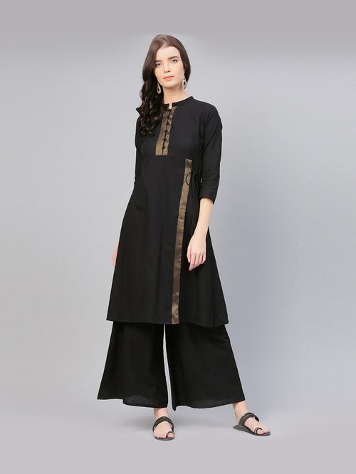 Bhama Couture Black Cotton Kurti Palazzo Set Price in India