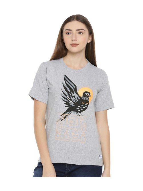 One For Blue Grey Printed T-Shirt Price in India