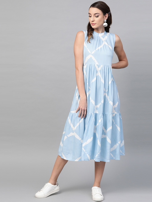 Gerua Sky Blue Printed A-Line Dress Price in India