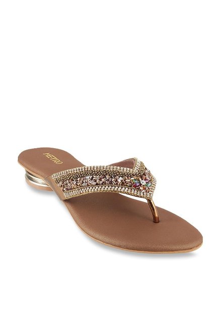 Metro Antique Gold Thong Sandals Price 