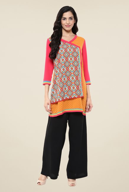 Fusion Beats Pink & Orange Printed Tunic Price in India