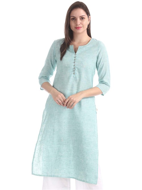 Karigari Mint Green Cotton Straight Kurta Price in India