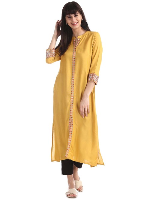 Karigari Mustard Straight Kurta Price in India