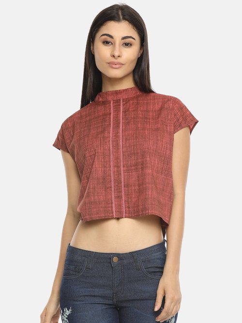 ISU Rust & Pink Textured Crop Top Price in India