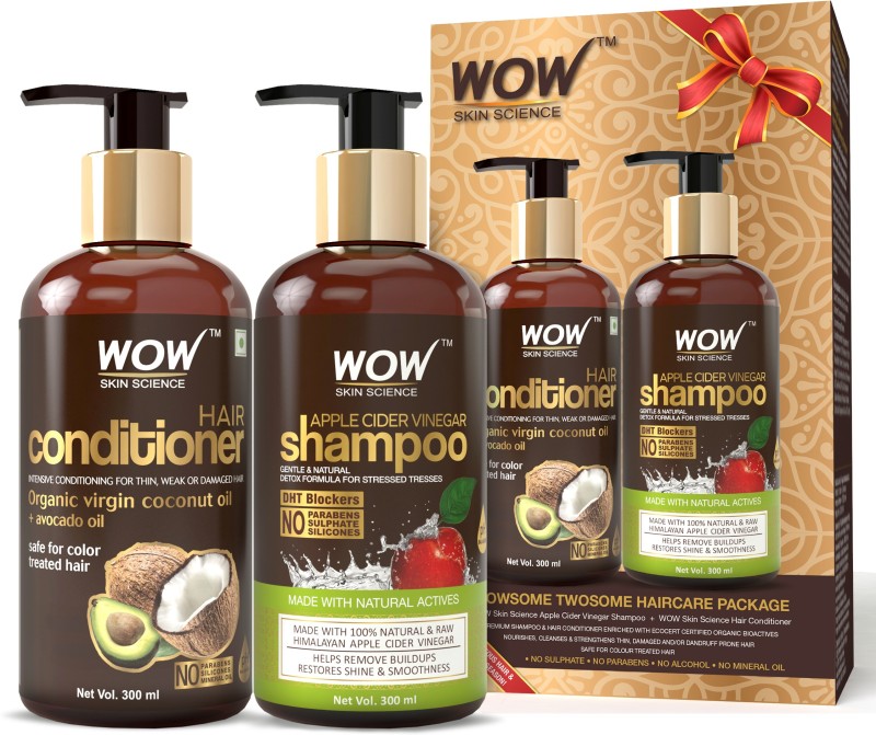 WOW Skin Science Apple Cider Vinegar Shampoo 300ml & WOW Hair Conditioner 300ml Combo Kit Price in India