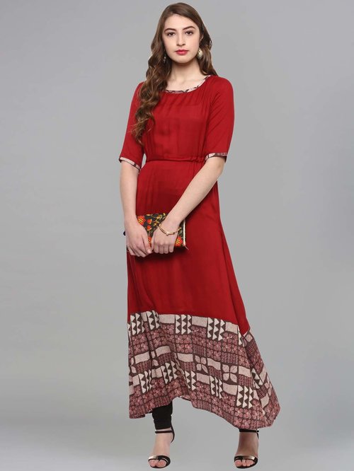 La Firangi Red Printed A Line Kurti Price in India