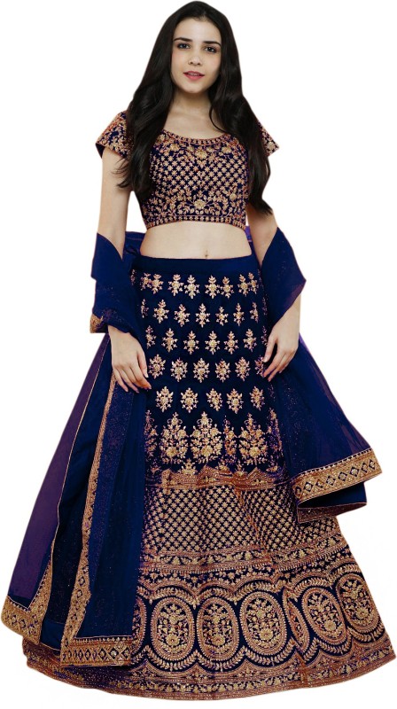 Embroidered Semi Stitched Lehenga, Choli and Dupatta Set Price in India