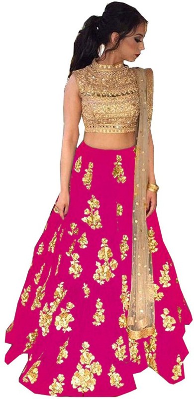 Embroidered Semi Stitched Lehenga & Crop Top Price in India