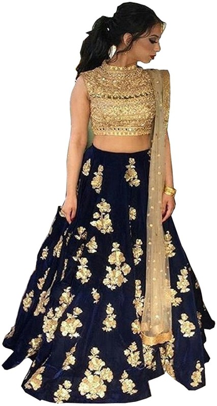 Embroidered Semi Stitched Lehenga, Choli and Dupatta Set Price in India