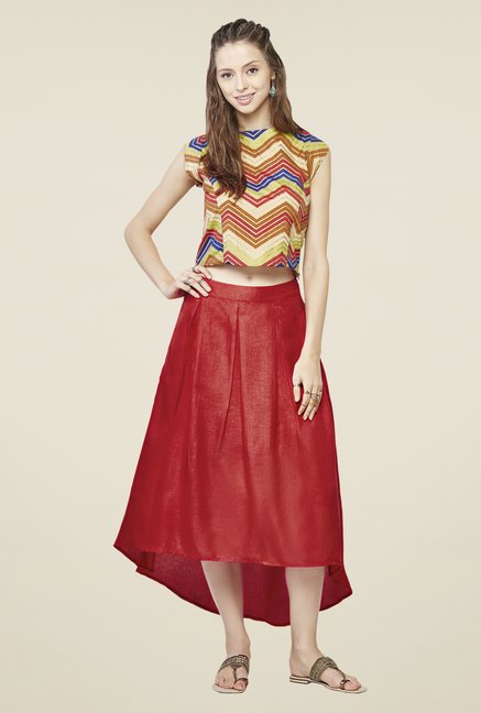 Global Desi Red Midi Skirt Price in India