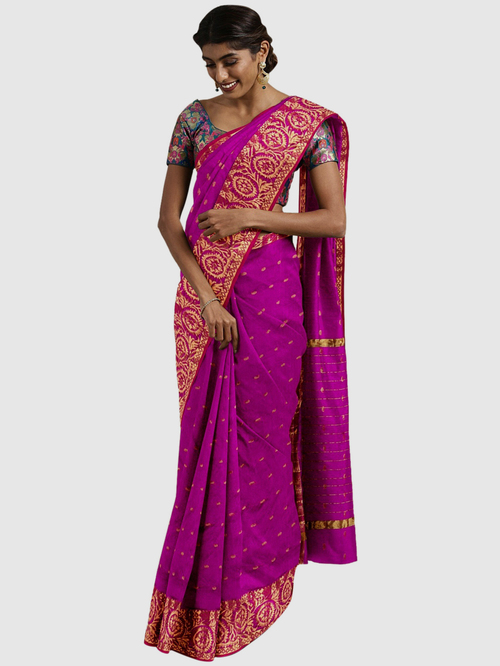 Pavecha's Purple & Golden Woven Saree With Blouse Price in India