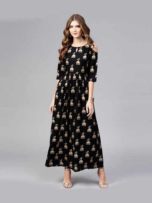 Libas Black Printed Maxi Dress Price in India