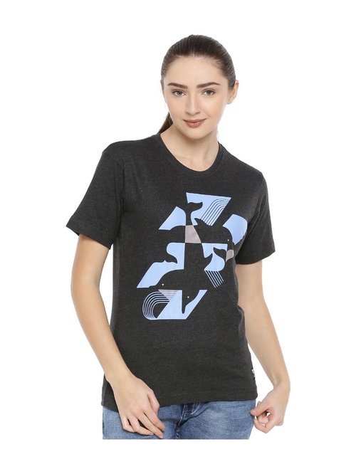 One For Blue Black Printed T-Shirt Price in India