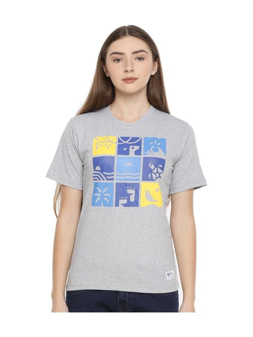 One For Blue Grey Printed T-Shirt Price in India